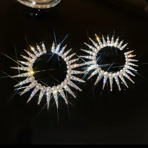 Anthropologie Jewelry - Anthropologie Silver Crystal Spike Hoop Earrings